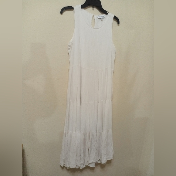 Gibson Latimer White Pleated Maxi Dress Scoop Neck - Picture 12 of 14